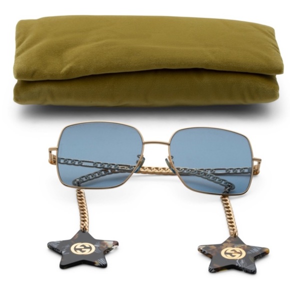 Gucci 61mm blue square sunglasses with star attachable/detachable charms NWT - Picture 5 of 17
